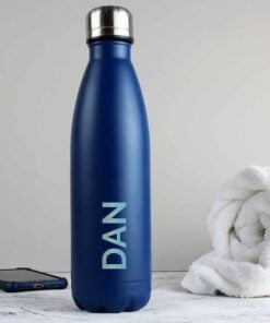 Personalised Bold Name Blue Metal Insulated Drinks Bottle
