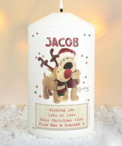 Personalised Boofle Christmas Reindeer Pillar Candle