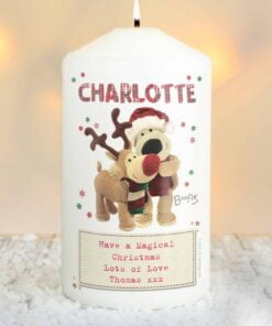 Personalised Boofle Christmas Reindeer Pillar Candle