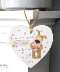 Personalised Boofle Flowers Wooden Heart Decoration