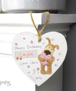 Personalised Boofle Flowers Wooden Heart Decoration
