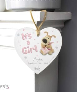 Personalised Boofle It’s a Girl Wooden Heart Decoration