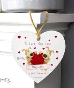 Personalised Boofle Shared Heart Wooden Heart Decoration