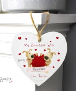 Personalised Boofle Shared Heart Wooden Heart Decoration