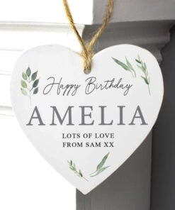 Personalised Botanical Wooden Heart Decoration