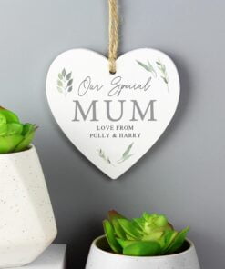 Personalised Botanical Wooden Heart Decoration
