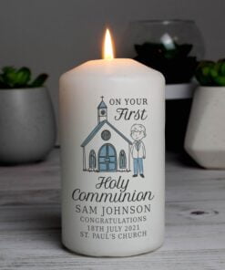 Personalised Boys First Holy Communion Pillar Candle