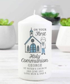 Personalised Boys First Holy Communion Pillar Candle