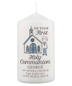 Personalised Boys First Holy Communion Pillar Candle