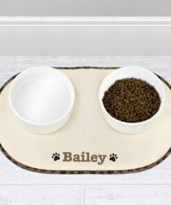 Personalised Brown Paw Print Pet Bowl Placemat