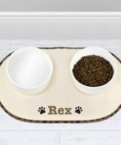 Personalised Brown Paw Print Pet Bowl Mats