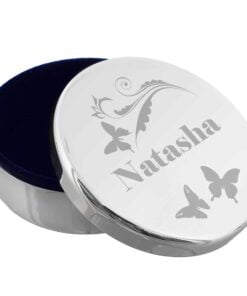 Personalised Butterfly Swirl Round Trinket Box