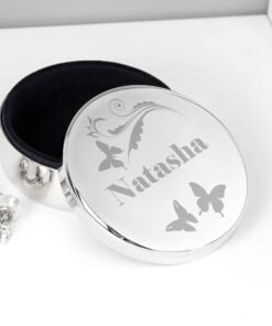Personalised Butterfly Swirl Round Trinket Box