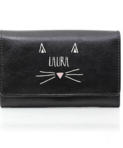 Personalised Cat Features Black Purse