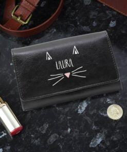 Personalised Cat Features Black Purse