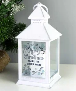Personalised Christmas Frost White Lantern