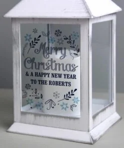 Personalised Christmas Frost White Lantern