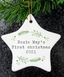 Personalised Christmas Holly Ceramic Star Decoration