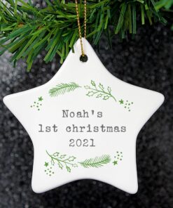 Personalised Christmas Holly Ceramic Star Decoration