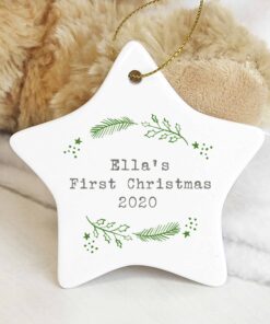 Personalised Christmas Holly Ceramic Star Decoration