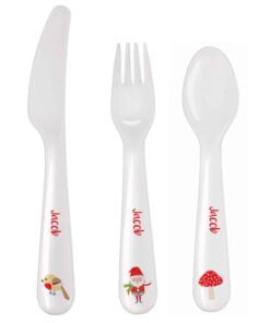 Personalised Christmas Toadstool Santa 3 Piece Plastic Cutlery Set