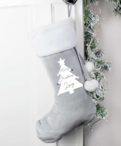 Personalised Christmas Tree Luxury Silver Grey Stocking