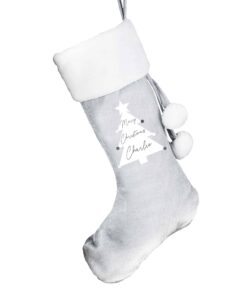 Personalised Christmas Tree Luxury Silver Grey Stocking