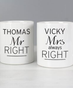 Personalised Classic Mr Right/Mrs Always Right Mug Set