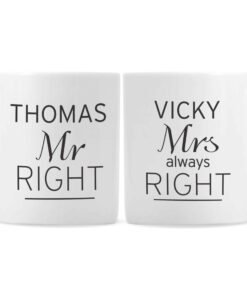 Personalised Classic Mr Right/Mrs Always Right Mug Set