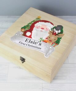 Personalised Colourful Santa Large Wooden Christmas Eve Box