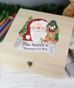Personalised Colourful Santa Large Wooden Christmas Eve Box