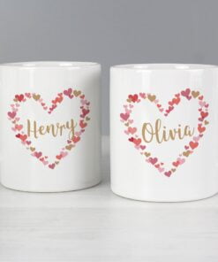 Personalised Confetti Hearts Wedding Mug Set