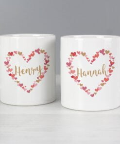 Personalised Confetti Hearts Wedding Mug Set