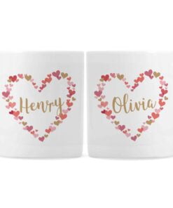 Personalised Confetti Hearts Wedding Mug Set