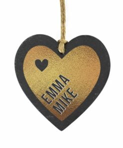 Personalised Couples Gold Printed Slate Heart Decoration