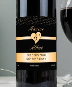 Personalised Couples Heart Red Wine – Black Design