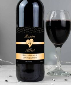 Personalised Couples Heart Red Wine – Black Design