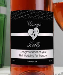 Personalised Couples Heart Rose Wine – Black Design