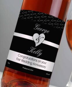 Personalised Couples Heart Rose Wine – Black Design