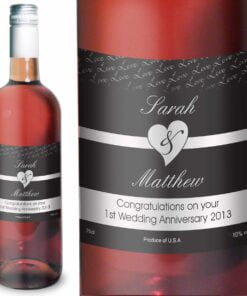 Personalised Couples Heart Rose Wine – Black Design