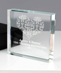 Personalised Damask White Heart Large Crystal Token