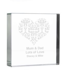 Personalised Damask White Heart Large Crystal Token