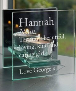 Personalised Definition Mirrored Glass Tea Light Candle Holder
