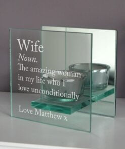 Personalised Definition Mirrored Glass Tea Light Candle Holder