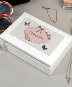Personalised Delicate Butterfly White Jewellery Box