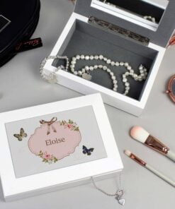 Personalised Delicate Butterfly White Jewellery Box
