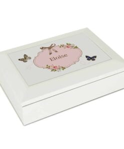 Personalised Delicate Butterfly White Jewellery Box