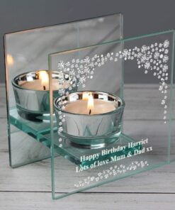 Personalised Diamante Mirrored Glass Tea Light Candle Holder