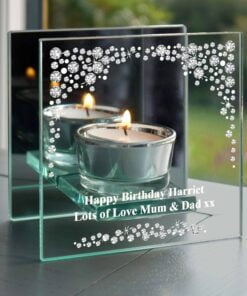 Personalised Diamante Mirrored Glass Tea Light Candle Holder
