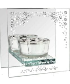 Personalised Diamante Mirrored Glass Tea Light Candle Holder